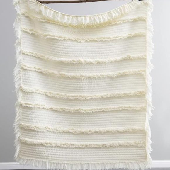 Farmhouse Throw Blanket Boho Cottage Decor Soft Decorative Cream Quilted Cover - Picture 7 of 10